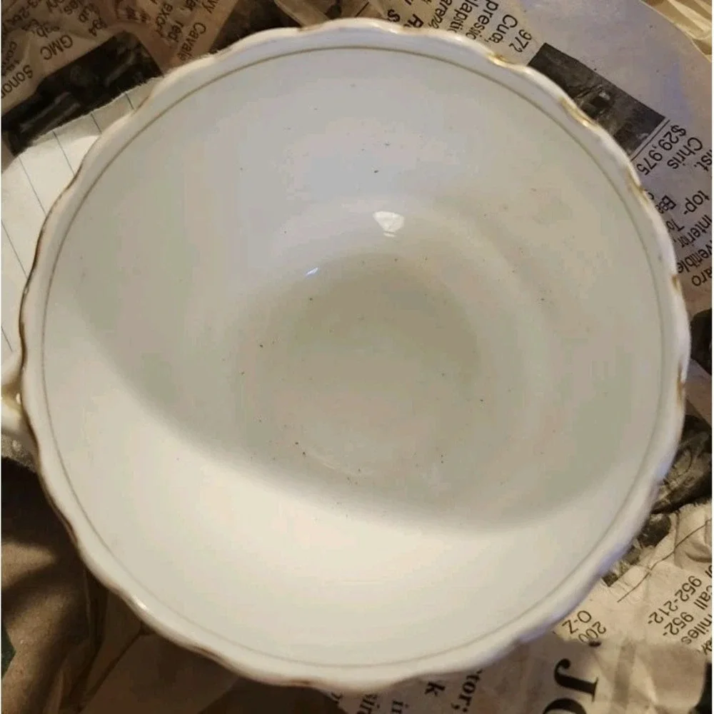 Vintage Porcelain Teacup |‎ White w/ Gold Scroll Trim | Unmarked China